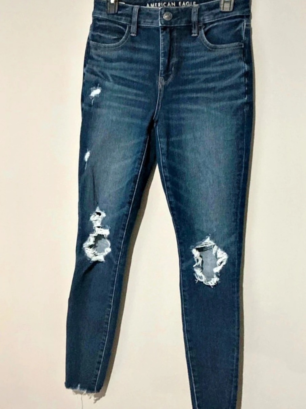 American Eagle Super High-Waisted Ripped Jegging Blue Skinny Jeans